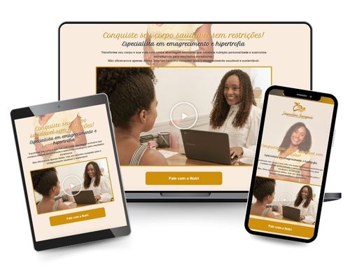 Criação e desenvolvimento de site para nutricionista em Wordpress. Landing Page bonita e moderna, que se adapta a dispositivos como celular, Tablets e Notebooks.