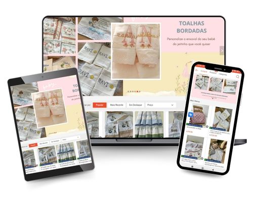 Decoração, configuração e layout da Loja Amigas Bordadeiras na Shopee. Banners, categorias e destaques na Shopee.